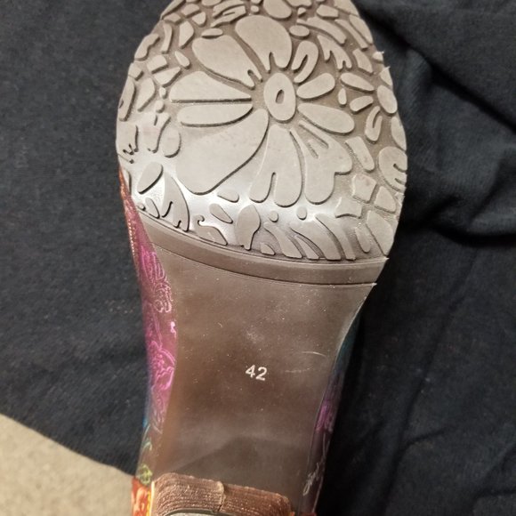 SOCOFY Flowers Leather Stitching Zipper Pumps - Picture 6 of 8